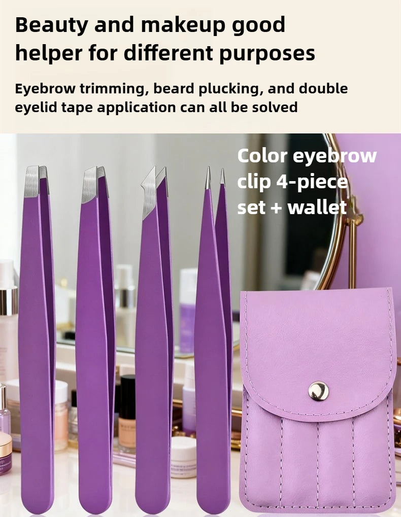 1/4pcs Stainless Steel Tweezers Kit Eyebrow Eyelash Tweezers with Storage Bag Hair Removal Tweezers for Beauty Salon&Home Use