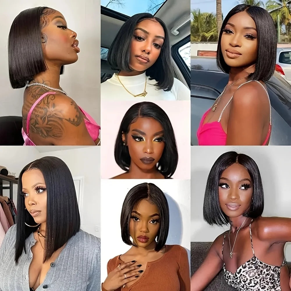 5x5 Glueless Bob Wigs Human Hair Pre Plucked Pre Cut Wear and Go 13x6 HD Lace Front Closure Wig Straight Short Wig 250 Density
