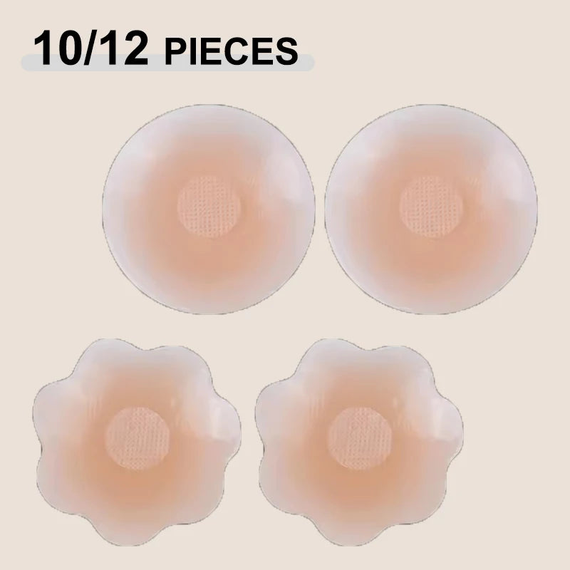 10/12 Pieces Reusable Invisible Silicone Adhesive Nipple Cover Pasties Pad For Women Sexy Lift Up Strapless Breast Petals Patch