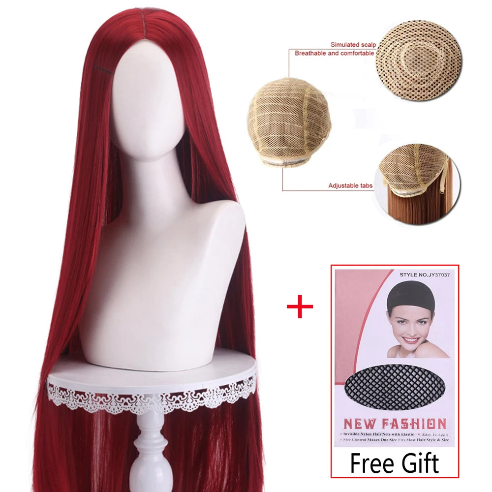 Long Straight Cosplay Wig 100cm Centre Parting Central Split Blond Pink Red Purple Heat Resistant Synthetic Hair Wigs