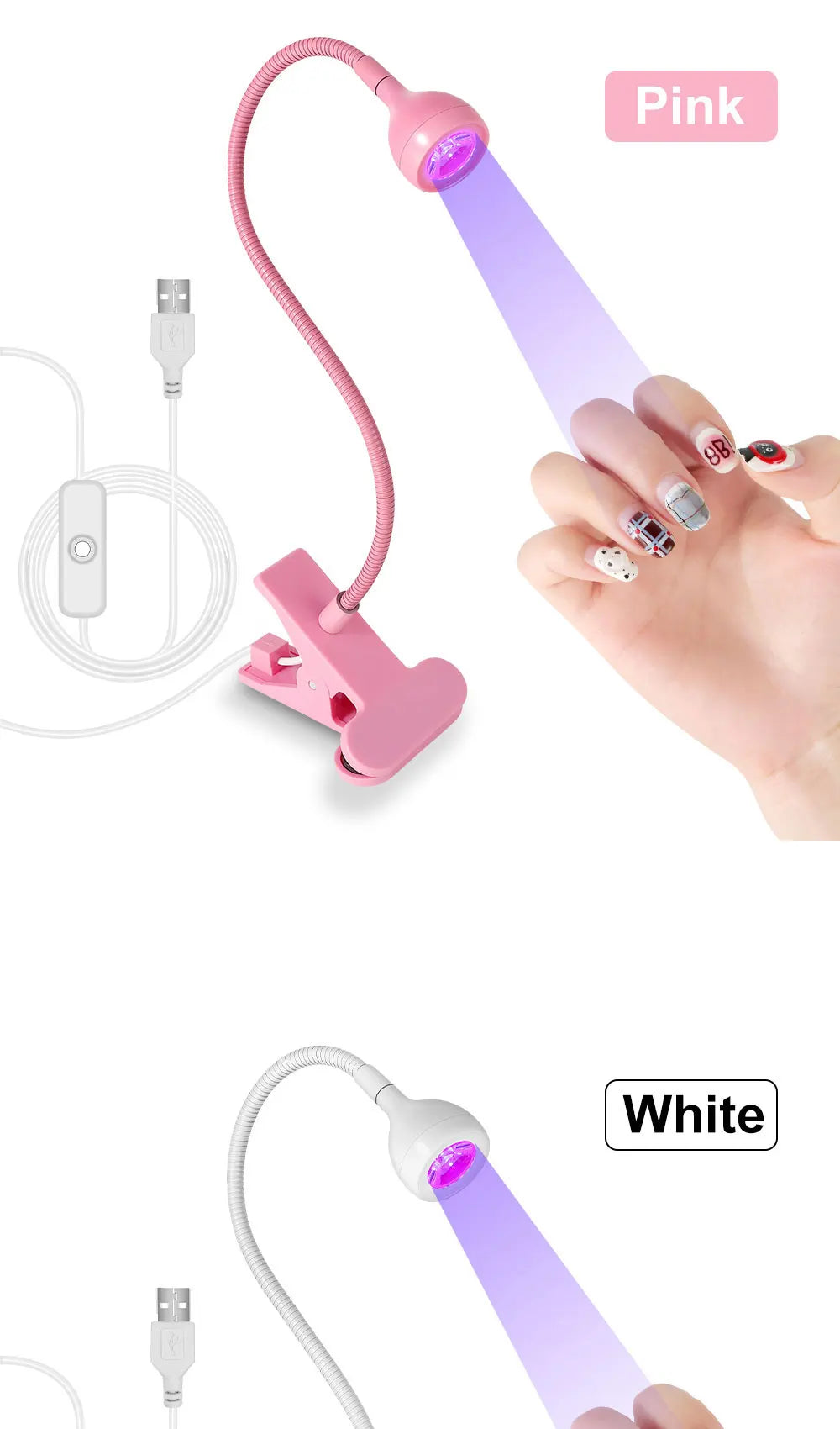UV LED Light for Nails Polish Drying Lamp 360 Flexible Clip-on Desk Clip Mini USB Portable Nail Dryer Manicure Salon Tools