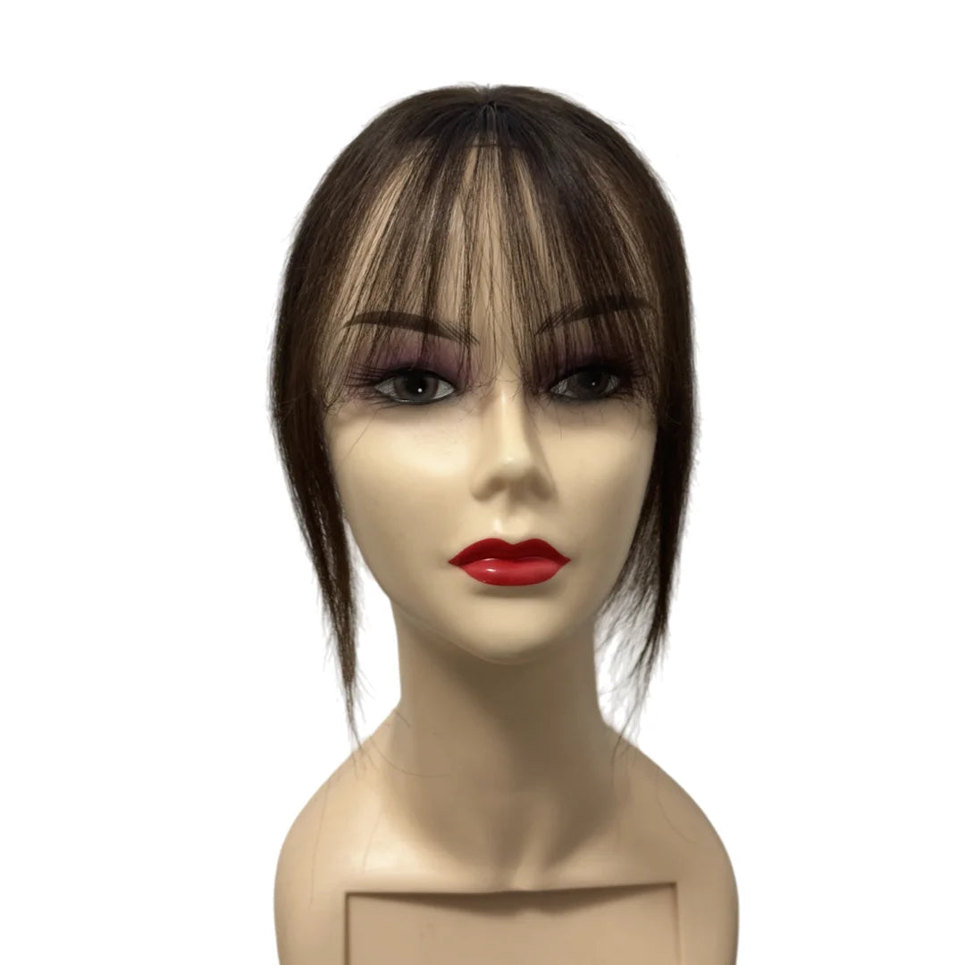 Invisible Human Hair Topper With Bangs Magic Tape Design Handmade Forehead Hairline Lace No Clips Bangs New Style