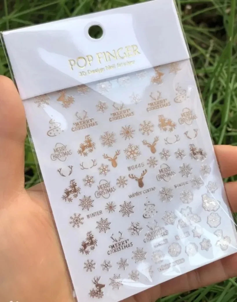 5D White Snowflakes Embossed Nail Art Stickers Winter Charm Decals Self Adhesive Christmas New Year Slider Decoration Manicure