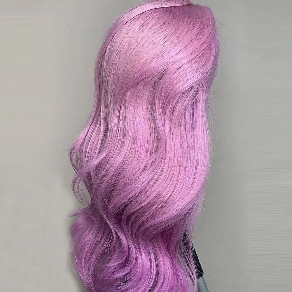 Navy Blue Light Pink Deep Wave Lace Front Wigs Free Part Long Curl Wavy Heat Fiber Synthetic Wig Makeup Cosplay Black Women Use