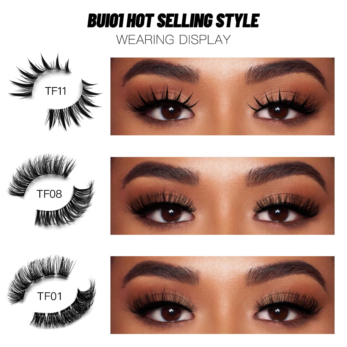 GROINNEYA Manga Lashes 5/10 Pairs 3D Clear Band Lashes Natural Look Mink Eyelashes Fluffy Cat Eye Lashes Pack Fake Eyelashes