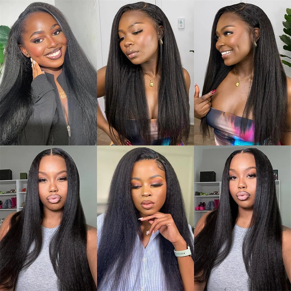 Kinky Straight Human Hair Bundles Brazilian Yaki Straight Hair Extension Virgin Human Hair Weave 1/3/4 Bundle For Quicky Weaving