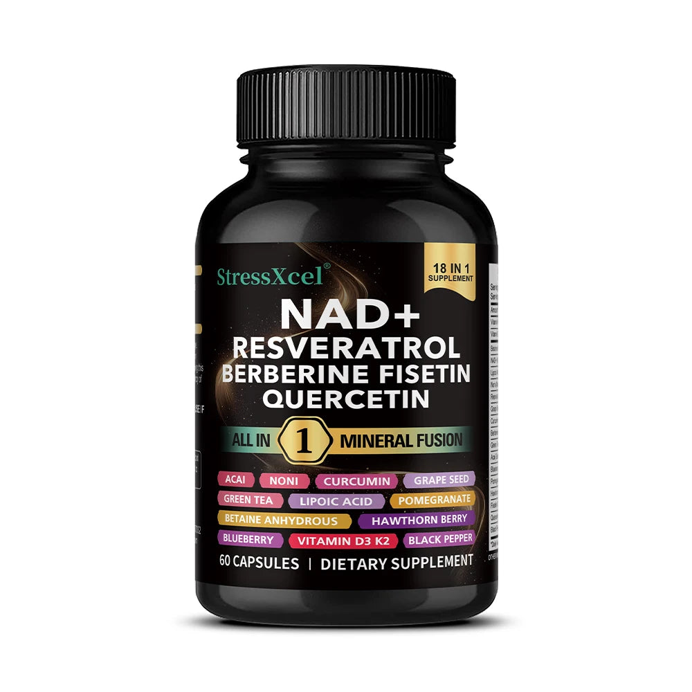 NAD+ Supplement with Resveratrol  & Quercetin - Boost NAD+ Levels, Energy & Anti-Aging Support - Vegan, 120 Softgels