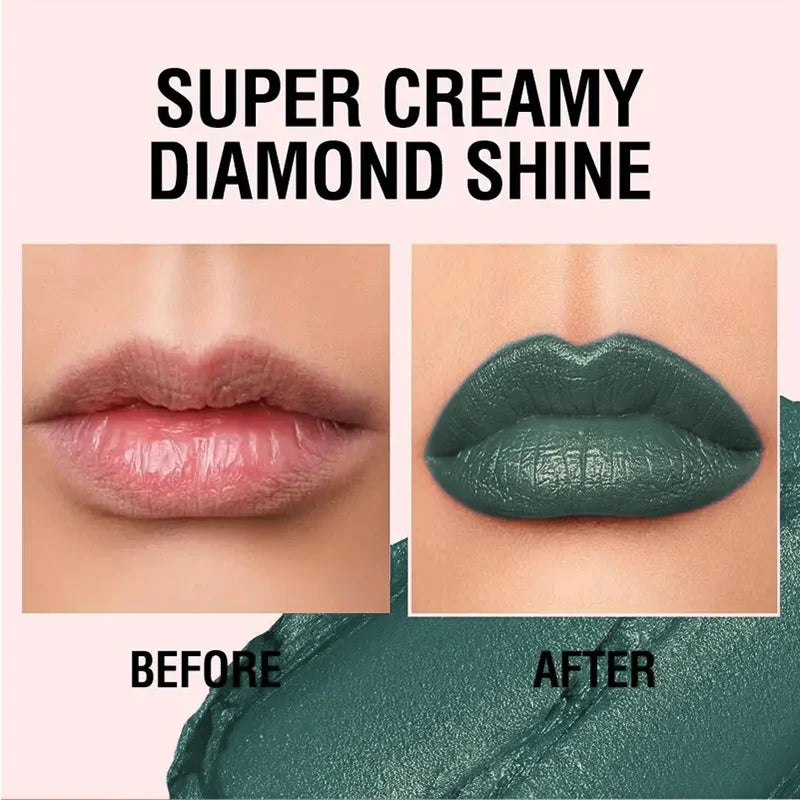 Halloween Shimmer Metallic Lipstick, Dark Green Glitter Lip Stick Long Lasting Gothic Party Lip Makeup