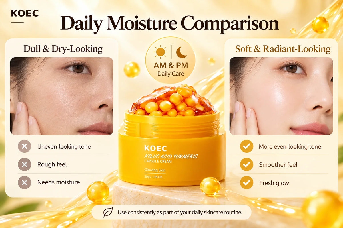 Kojic Acid Turmeric Capsule Cream with Niacinamide & Squalane, Skincare Kojic Acid Face Cream for Even Skin Tone & Glow Firming, Hydrating Capsule Cream, 50g/1.76oz