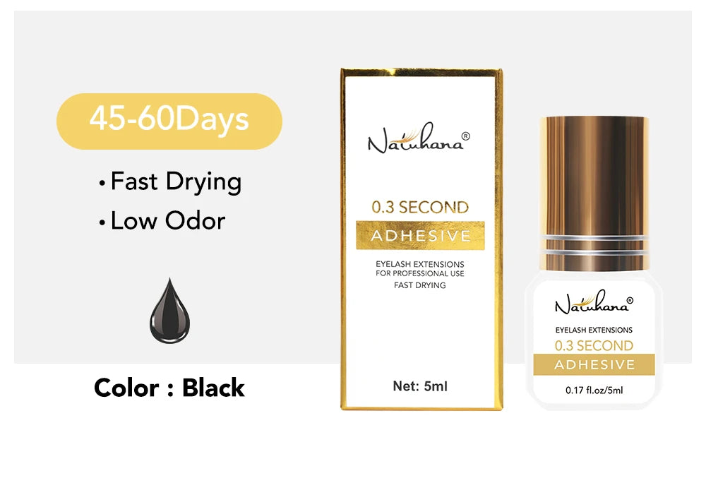 NATUHANA 5ml 1 Second Fast Drying Strong False Eye Lash Extension Glue Adhesive Retention 5-7 Weeks Low Smell Mink Eyelash Glue