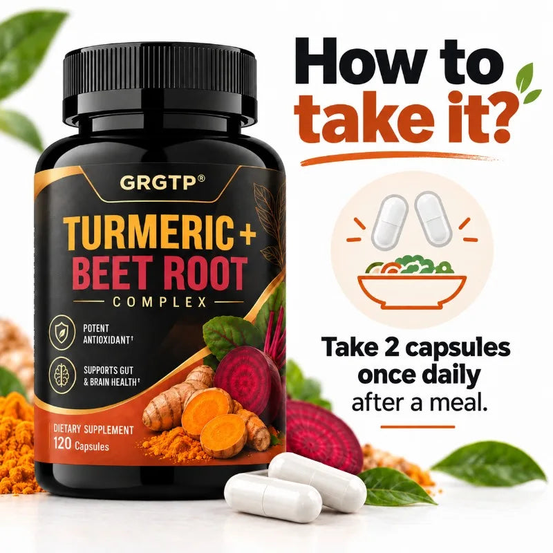 Turmeric + Beet Root Complex - Antioxidant, Blood Circulation,Natural Energy and Overall Vitality, Supports Gut and Brain Health