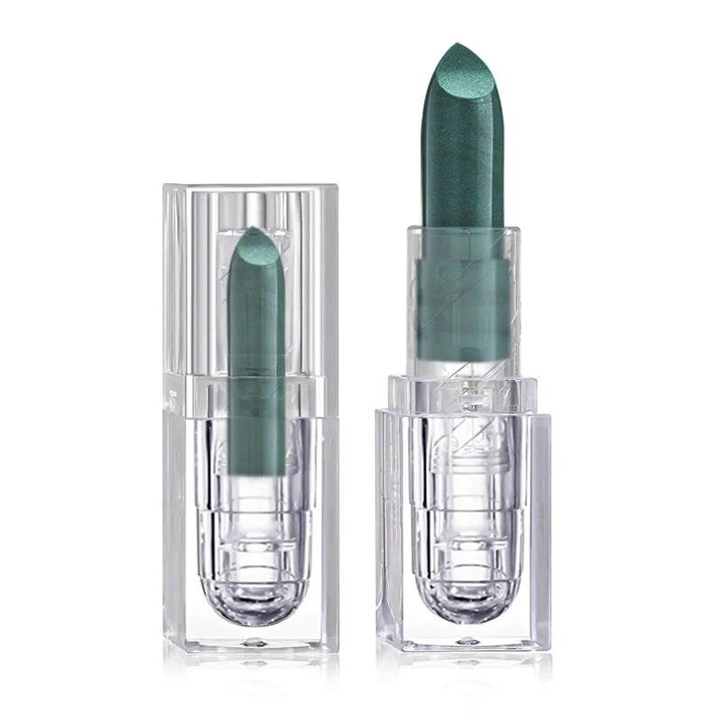 Halloween Shimmer Metallic Lipstick, Dark Green Glitter Lip Stick Long Lasting Gothic Party Lip Makeup