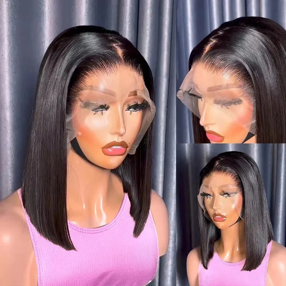 13x6 HD Lace Frontal Short Bob Wig Bone Straight Lace Front Wig Double Drawn Human Hair Wigs Preplucked Real 250 Density Natural Hairline Human Hair Wig 3 Days Delivery