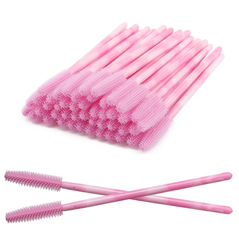 50Pcs Disposable Silicone Eyelash Brush Rainbow Eye Lash Makeup Brushes Mascara Wands Microbrush Eyelashes Extension Beauty Tool