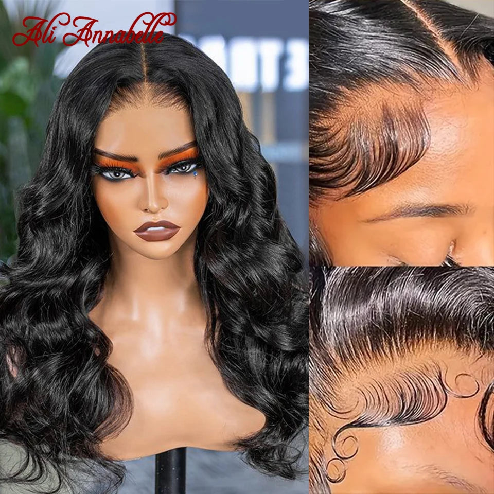 Ali Annabelle Glueless Body Wave Human Hair Wigs 6x5 Pre Cut Glueless Wig Full Lace Frontal Wigs Preplucked Hair Wigs Human Hair