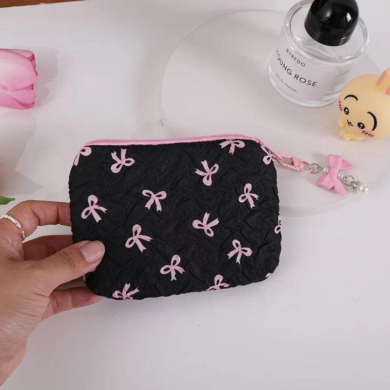 Cute Bow Travel Small Cosmetic Lipstick Portable Storage Bag Women Girls Makeup Handbags Purse Key Earphone Pouch Bags Organizer