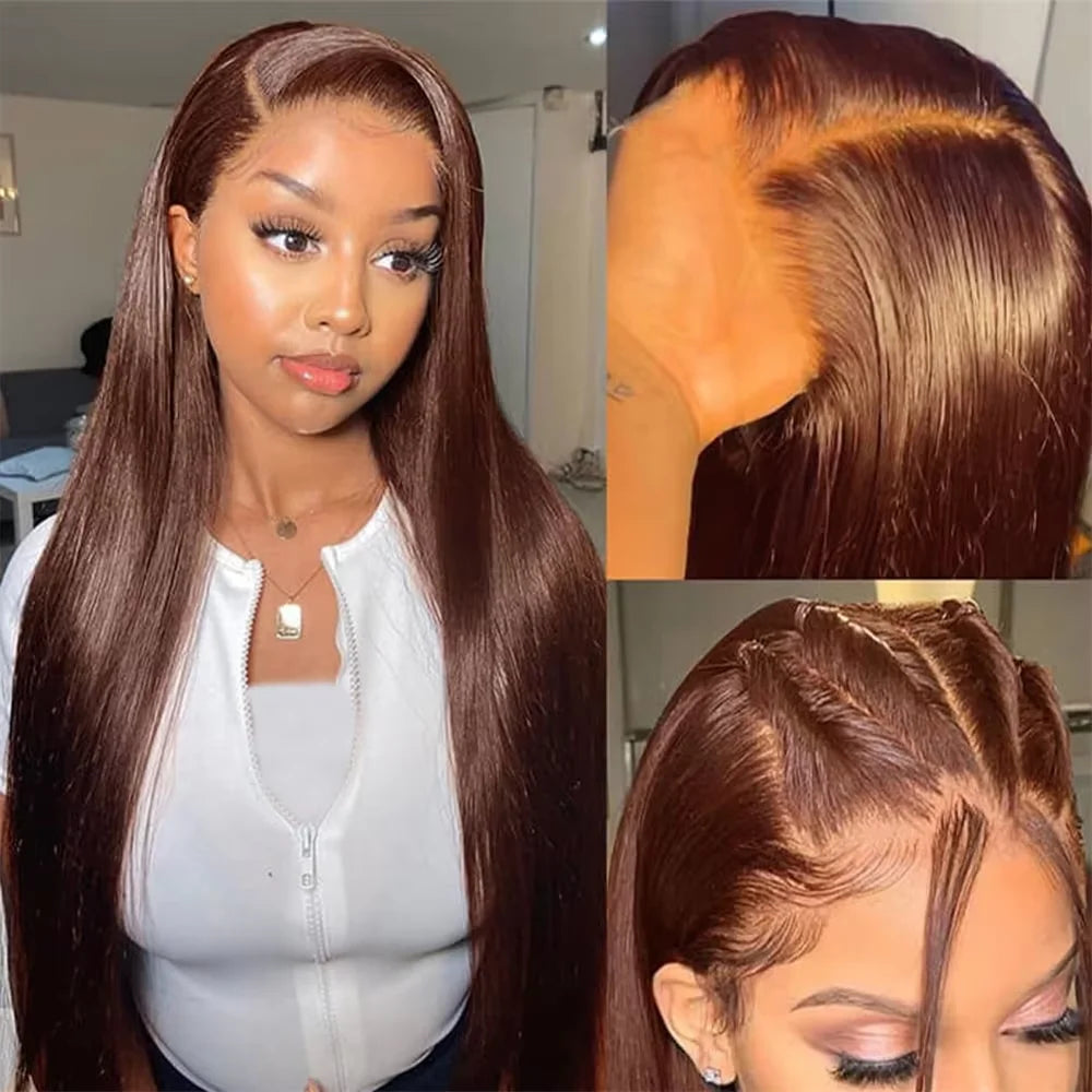 13x4 4# Chocolate Brown Lace Front Wigs Human Hair For Women  Hd Straight Lace Frontal Wig Closure Human Hair Vietnamese Hair