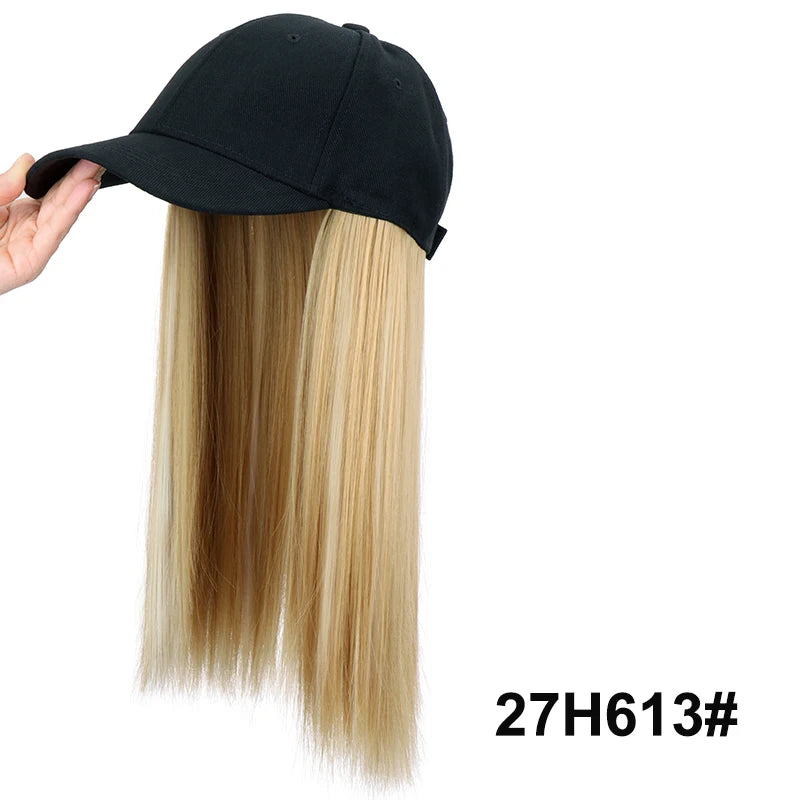 18Inch Synthetic Long Straight Hair Extension Baseball Cap  Adjustable Black Blonde Hairpiece Fashion Hat Wig