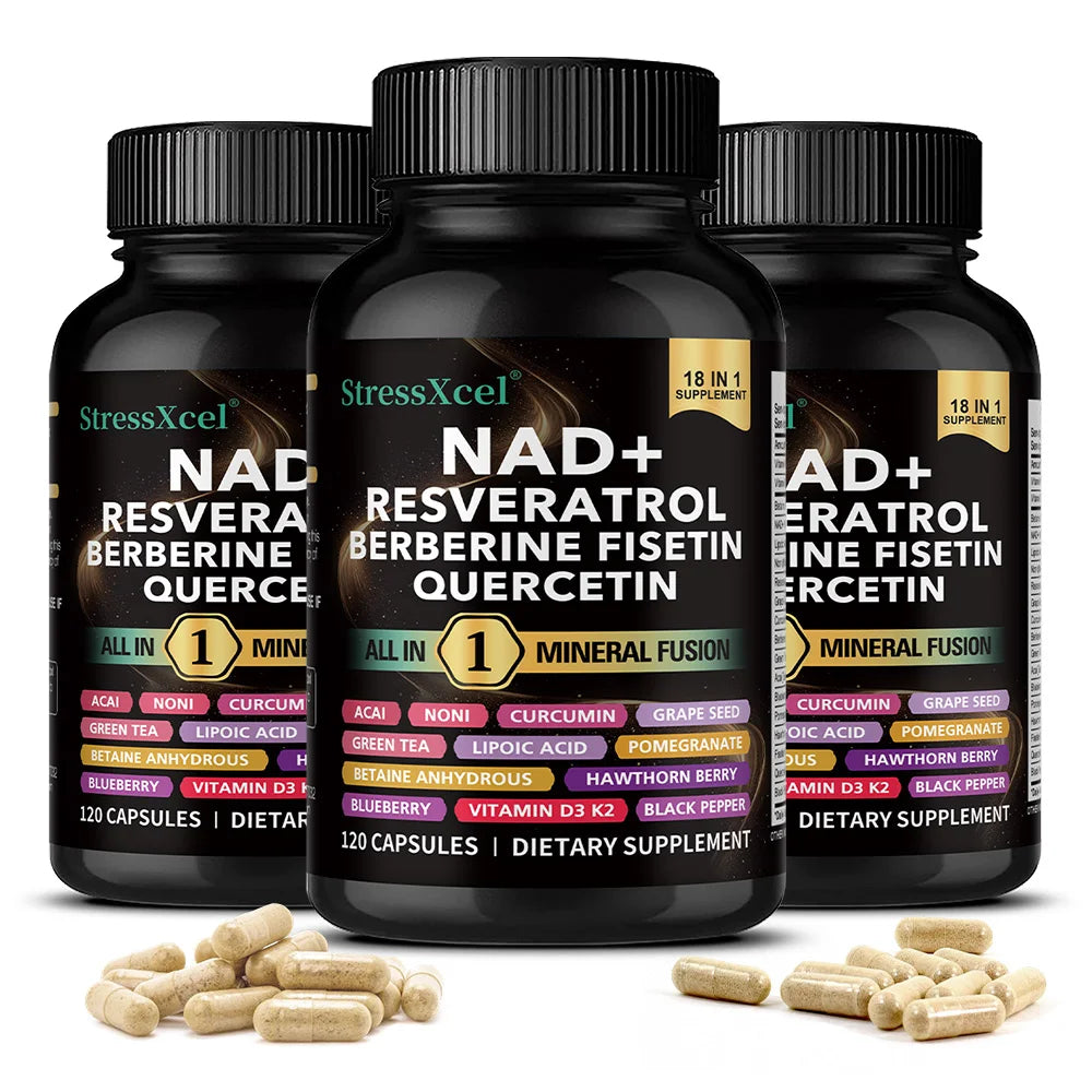 NAD+ Supplement with Resveratrol  & Quercetin - Boost NAD+ Levels, Energy & Anti-Aging Support - Vegan, 120 Softgels