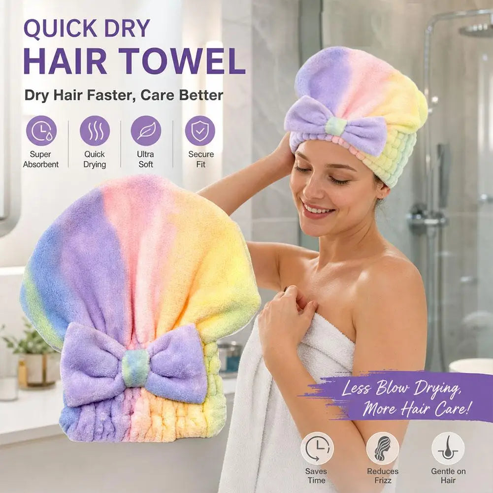 Microfiber Hair Drying Towels Head Wrap with Bow-Knot Shower Cap Hair Turban HairWrap Bath Cap for Curly Long Wet Hair Gift 2026