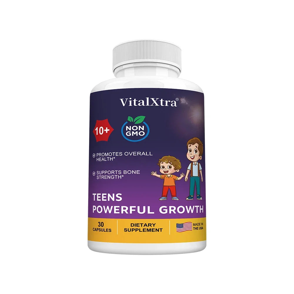 TEENS POWERFUL GROWTH Supplements Capsules, Containing Vitamin D3 + K2, Calcium, To Strengthen Bones and Enhance Immunity