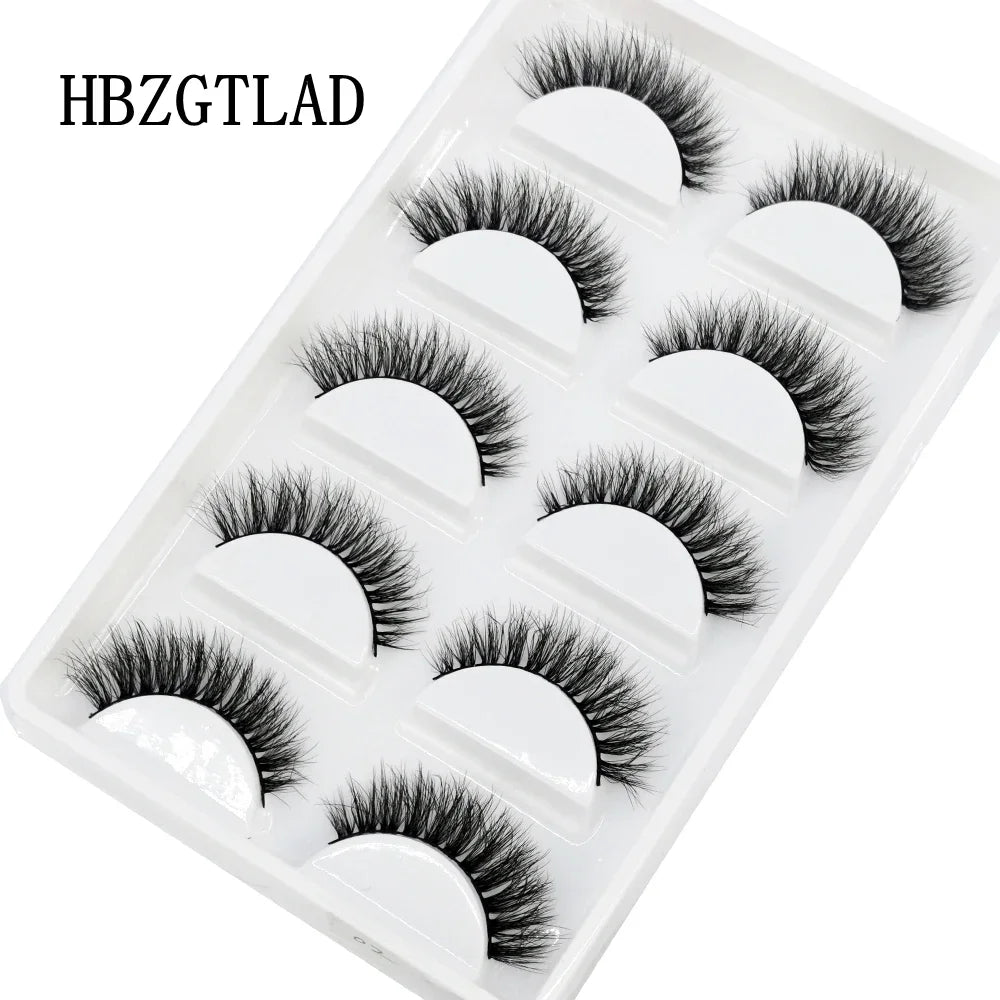HBZGTLAD 5Pairs Handmade Mink Lashes Short False Eyelashes Dense Natural Long Messy Eye Lashes Reusable Stage Makeup Eyelashes