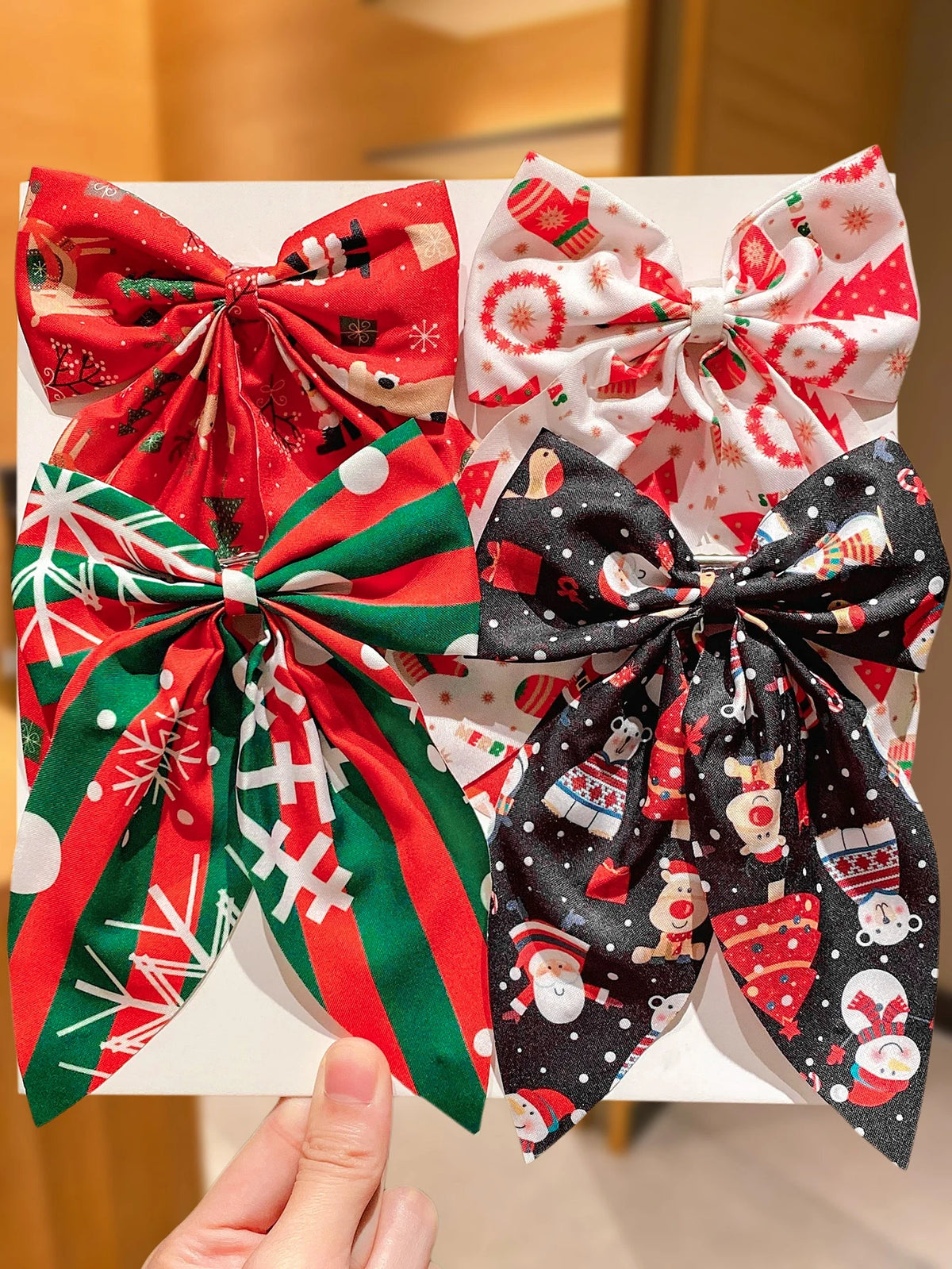 4/8Pcs Christmas Bow Hair Clips, Santa Elk Printed Ribbon Barrettes, Festive Side Clips for Half-up Hairstyle, Christmas Party &