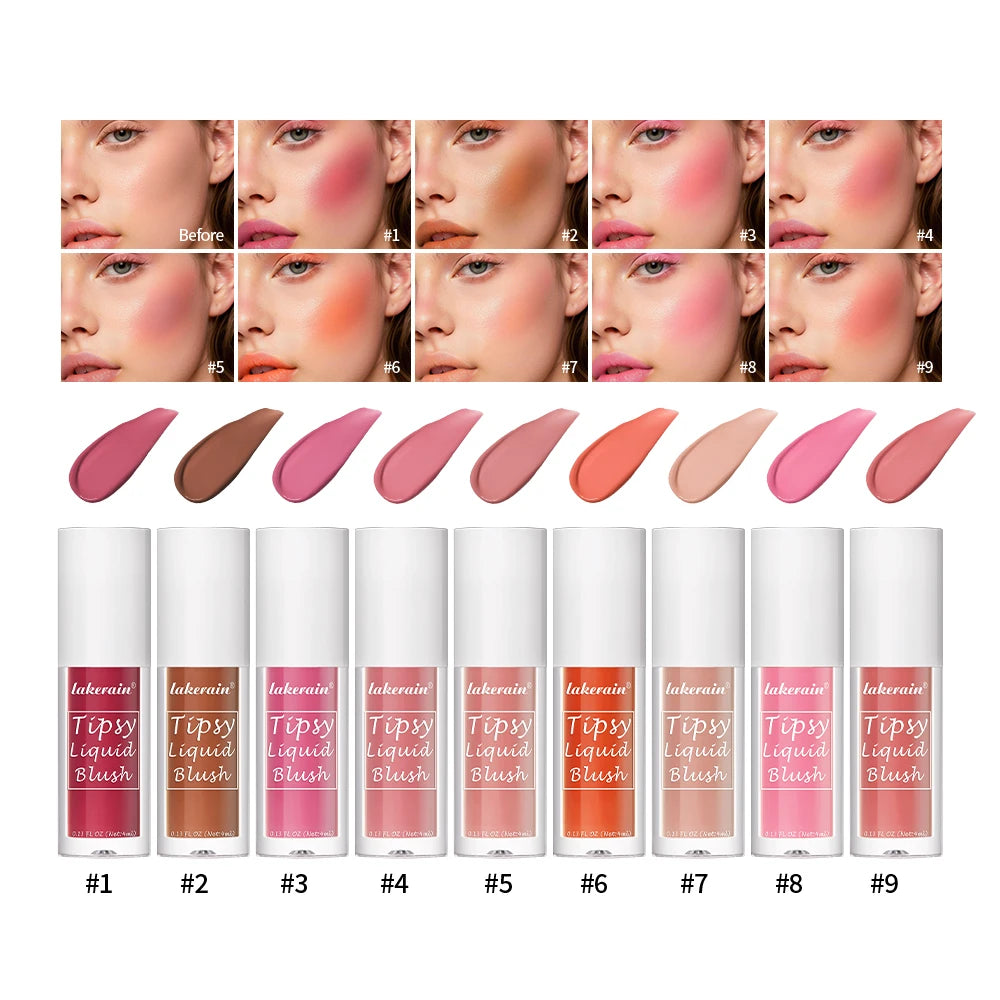 9 Shades Beauty Liquid Blush Lightweight Blendable Dewy Finish Liquid Cheek Tint Long‑Wearing Natural Flush Multi‑Use Face Blush Makeup