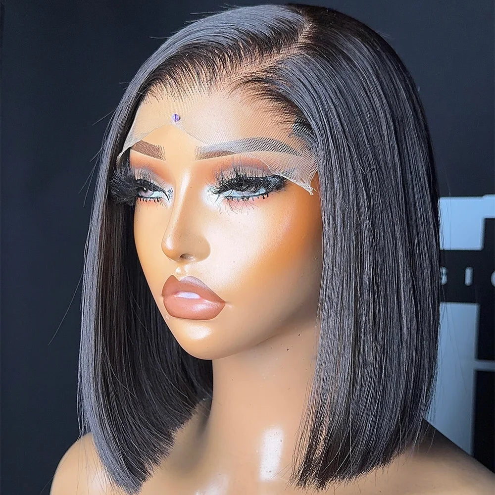 13x4 13x6 HD Bone Straight Bob Lace Frontal Human Hair Brazilian Short Bob Wig 250% Density Straight Natural Bob Wigs  5x5 Glueless Wig For Women