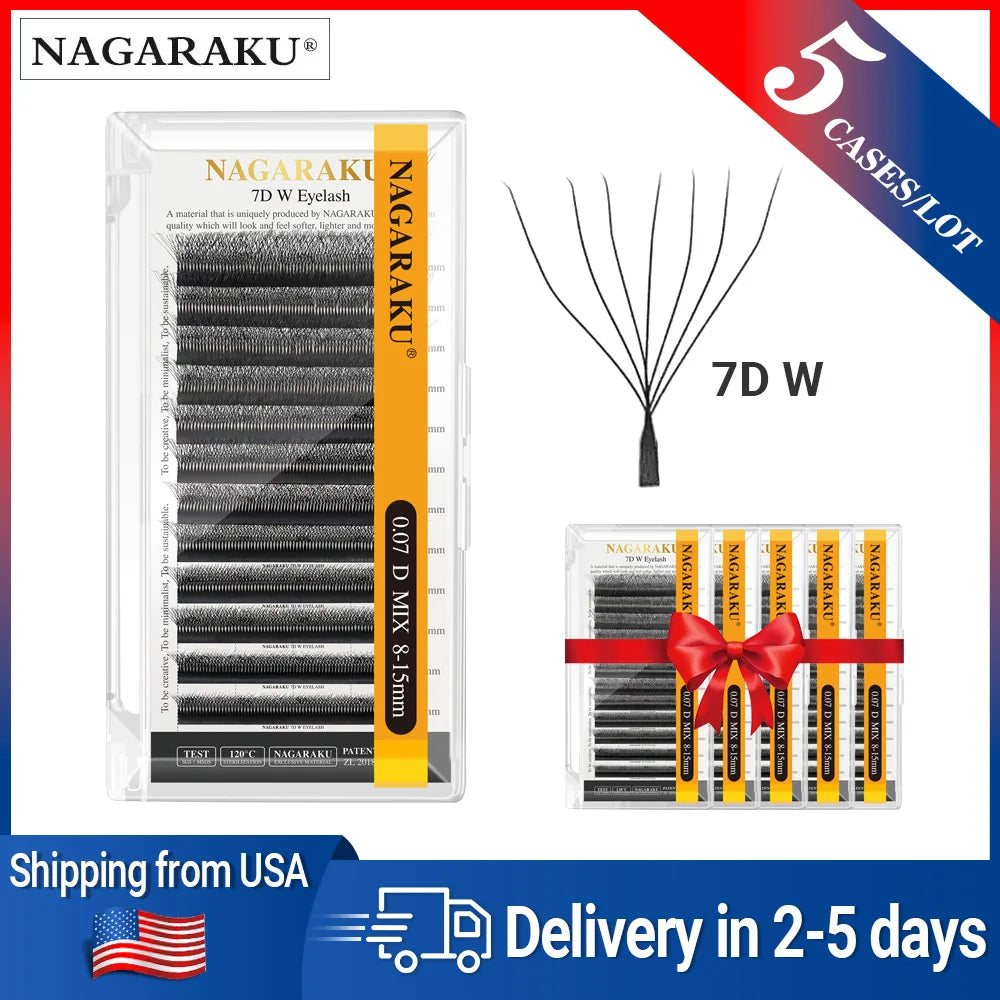 NAGARAKU Ship From USA 5 Cases YY W Shape 3D 4D 5D 6D 7D Eyelashes Fast Free Delivery in 2-5 days by USPS Express