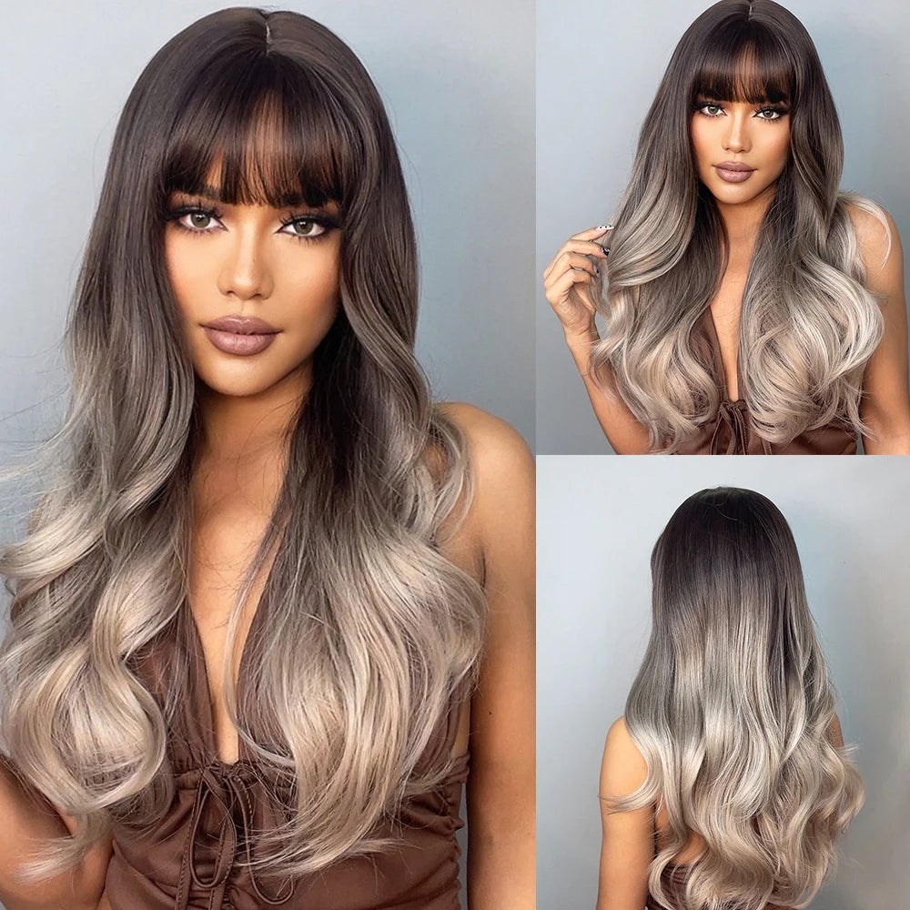 HENRY MARGU Light Green Curly Synthetic Wigs Long Colorful Wig with Bangs Heat Resistant Fiber for Cosplay Party Women Girls Use
