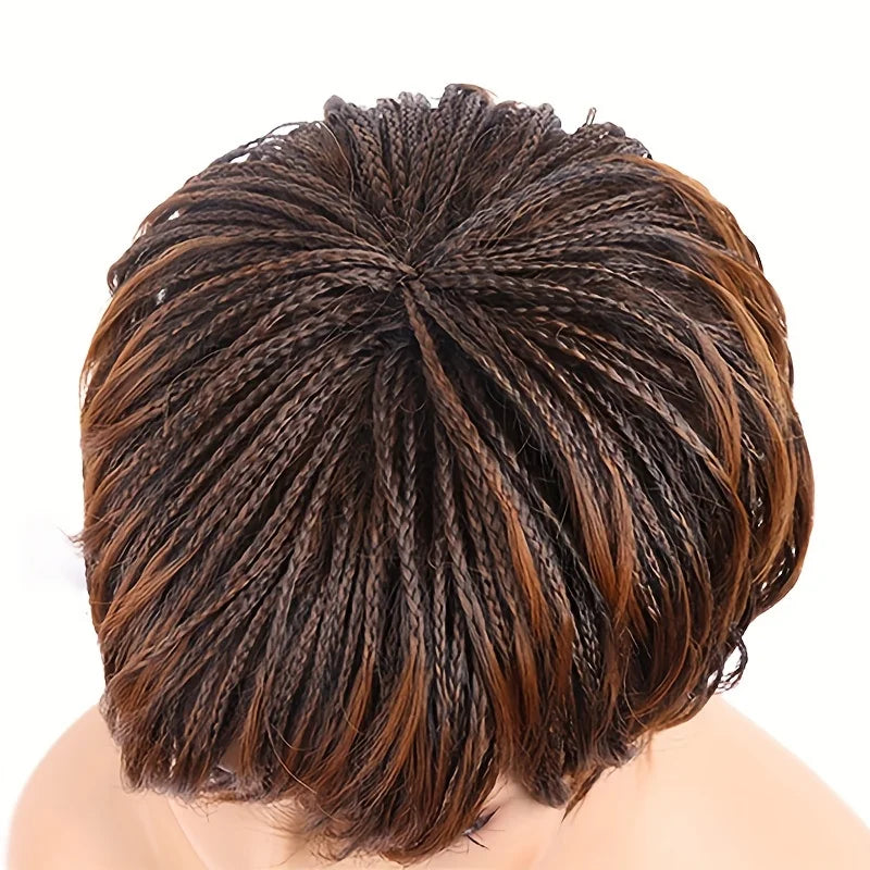 Short Braided Wig for Women, Brown Gradient Layered Bob Wig with Breathable Inner Cap, Synthetic Heat-Resistant Fiber Wig