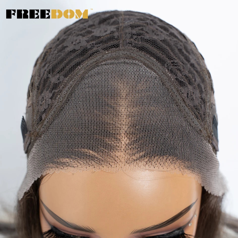 FREEDOM Synthetic Lace Front Wigs For Women Straight Bob Layered Wigs 13X3 Pre Plucked 16" Ombre Blonde Highlight Daily Use Wig