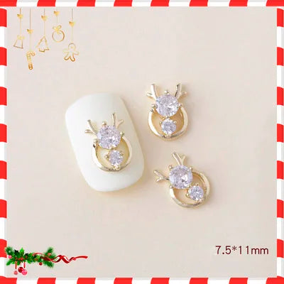 5Pcs Nail Art Jewelry Christmas Zircon Alloy Diamond Snowflake Christmas Tree Elk Bells Super Flash Luxury Nail Accessories