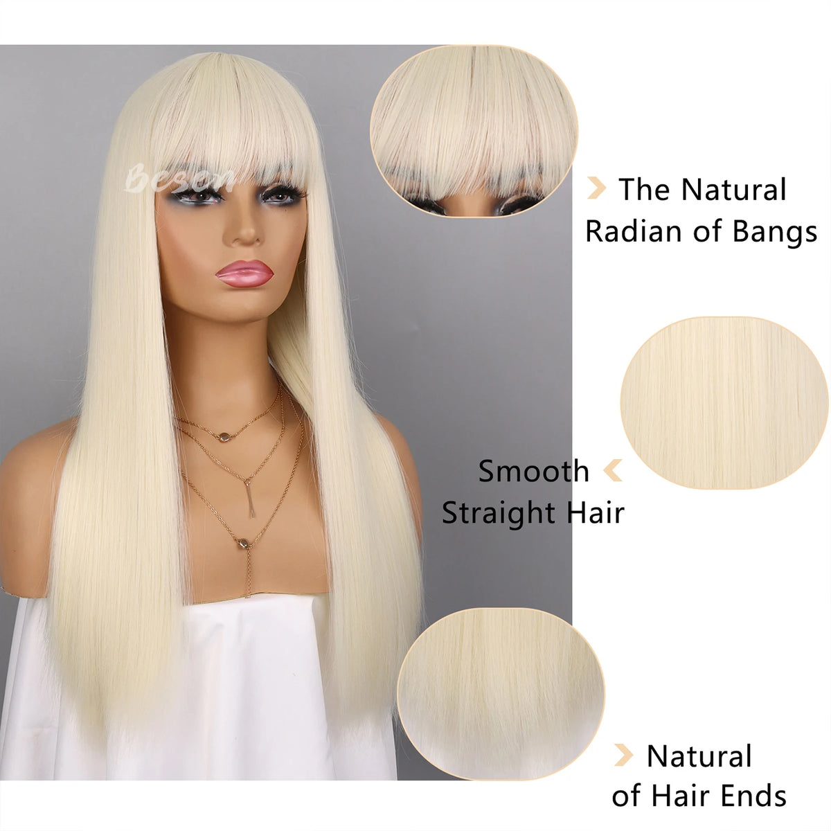 Synthetic Long Straight Wig with Bangs for Women Long Straight Wigs Heat Resistant Natural Looking Wigs for Daily Wear