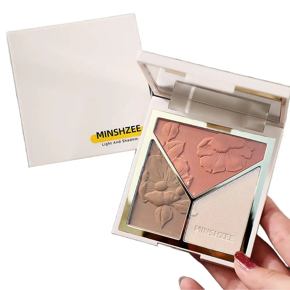 3 colors Highlight Matte Fine Glitter blusher three-color palette Silhouette Nose Shadow Makeup Palettes Face Brightening