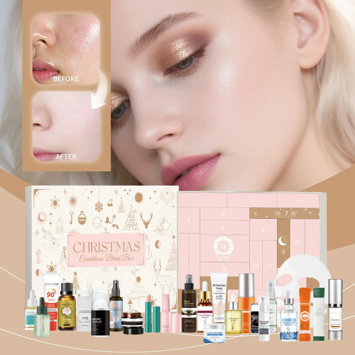 24pcs girl makeup set 24 Days of Christmas Countdown Calendar box Christmas makeup Advent Calendar kit girl Christmas gift