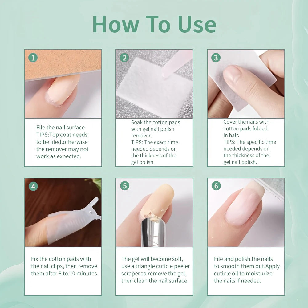 Gel Nail Polish Remover Kit, 100ml/3.3oz Soak-Off Gel Nail Polish Remover - Effectively and Easily Removes Gel Nail Polish
