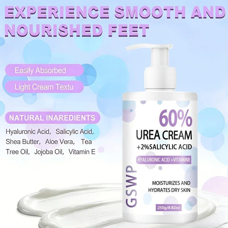 GSWP 60% Urea Moisturising Hand and Foot Cream, Containing Salicylic Acid, Protects and Nourishes Hands and Feet. 250g/500g