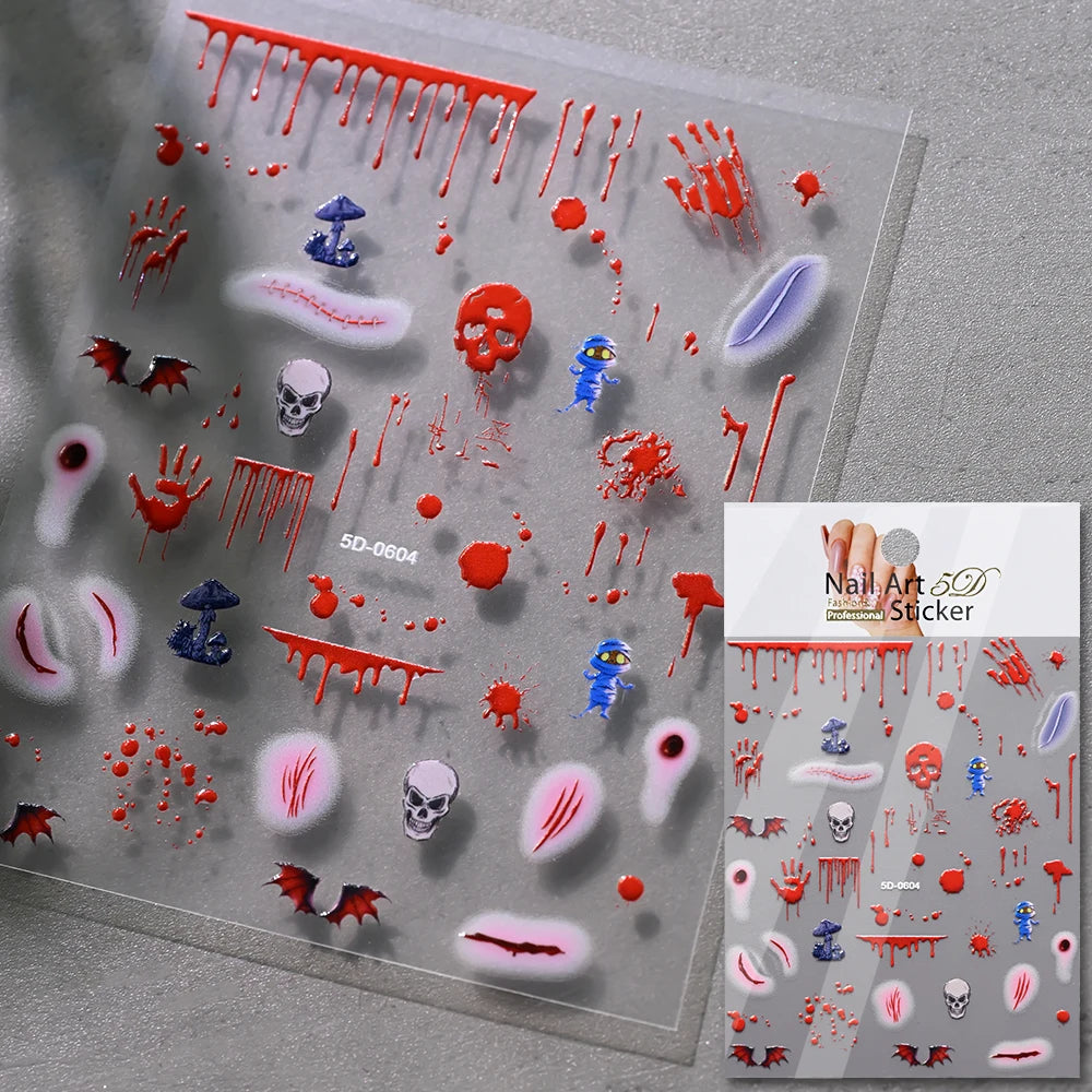 1sheet Bleeding Scars Skeleton Halloween Nail Stickers Ghost Face Pumpkin Eyeball Horrible Nail Decals Halloween Manicure Slider