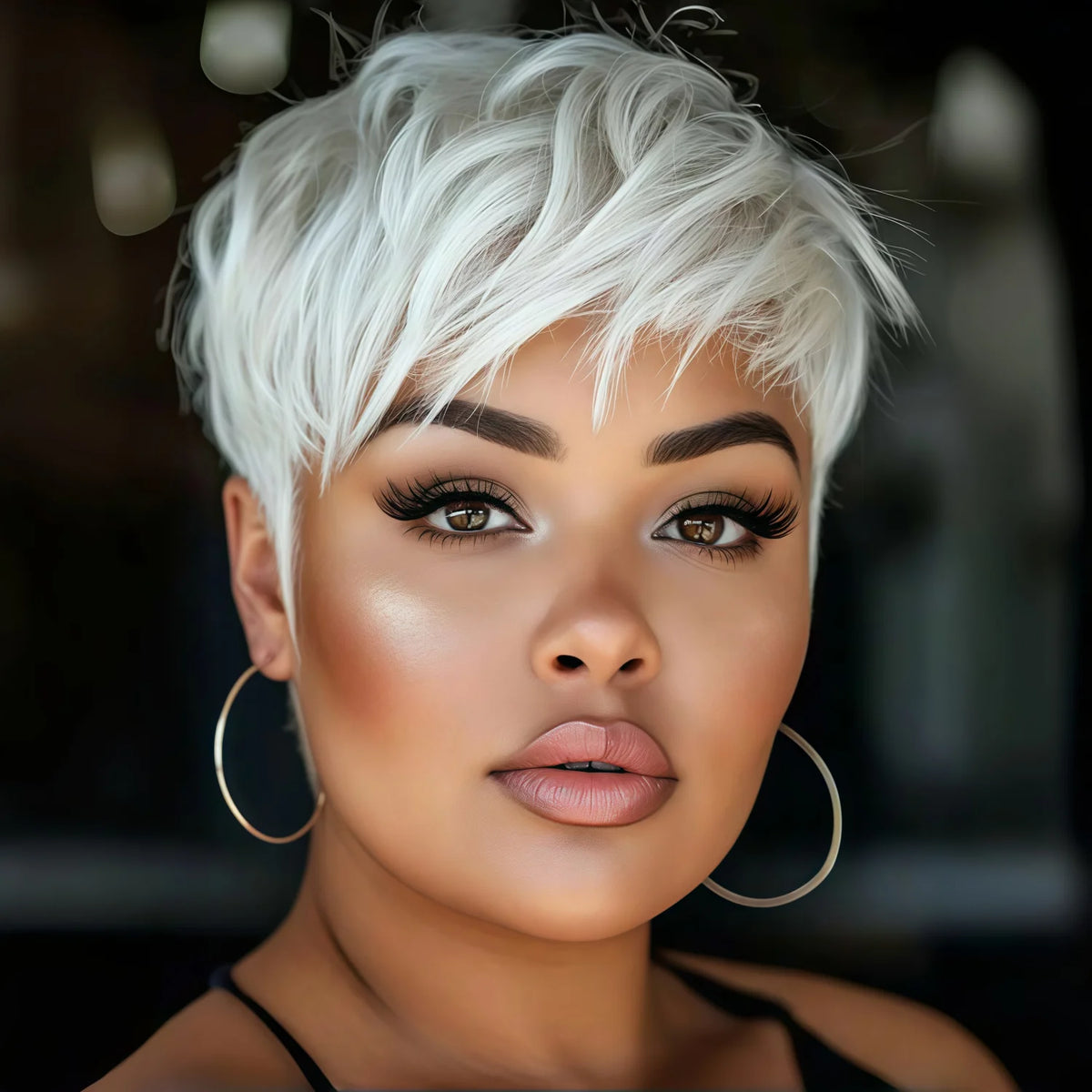 Ladies' Short Straight Wig, White, High-Density, Heat-Resistant, Breathable Rose-Colored Mesh Cap, White Straight Synthetic Wig