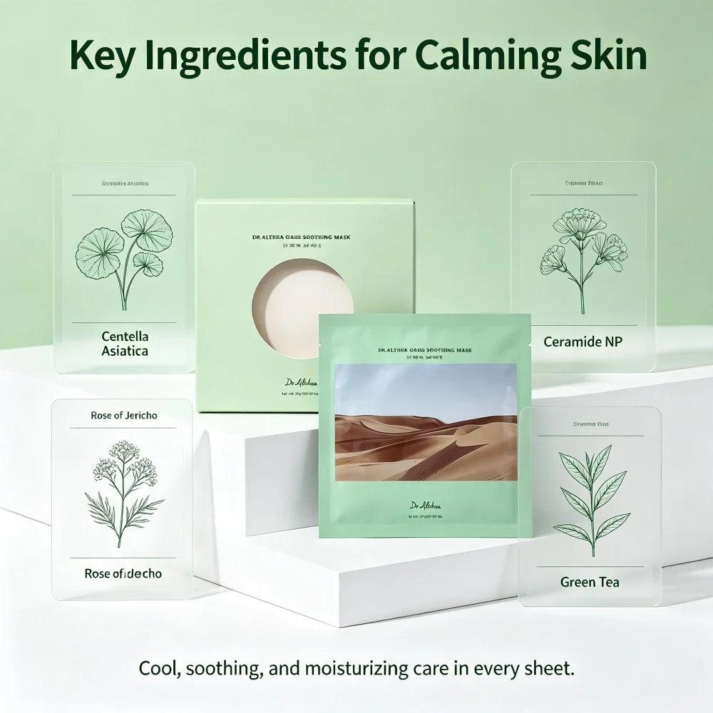 Dr.Althea Oasis Soothing Face Mask 5pcs Vegan, Resurrection Plant Hydrating Mask Sheet for Dry Sensitive & After Sun Skin