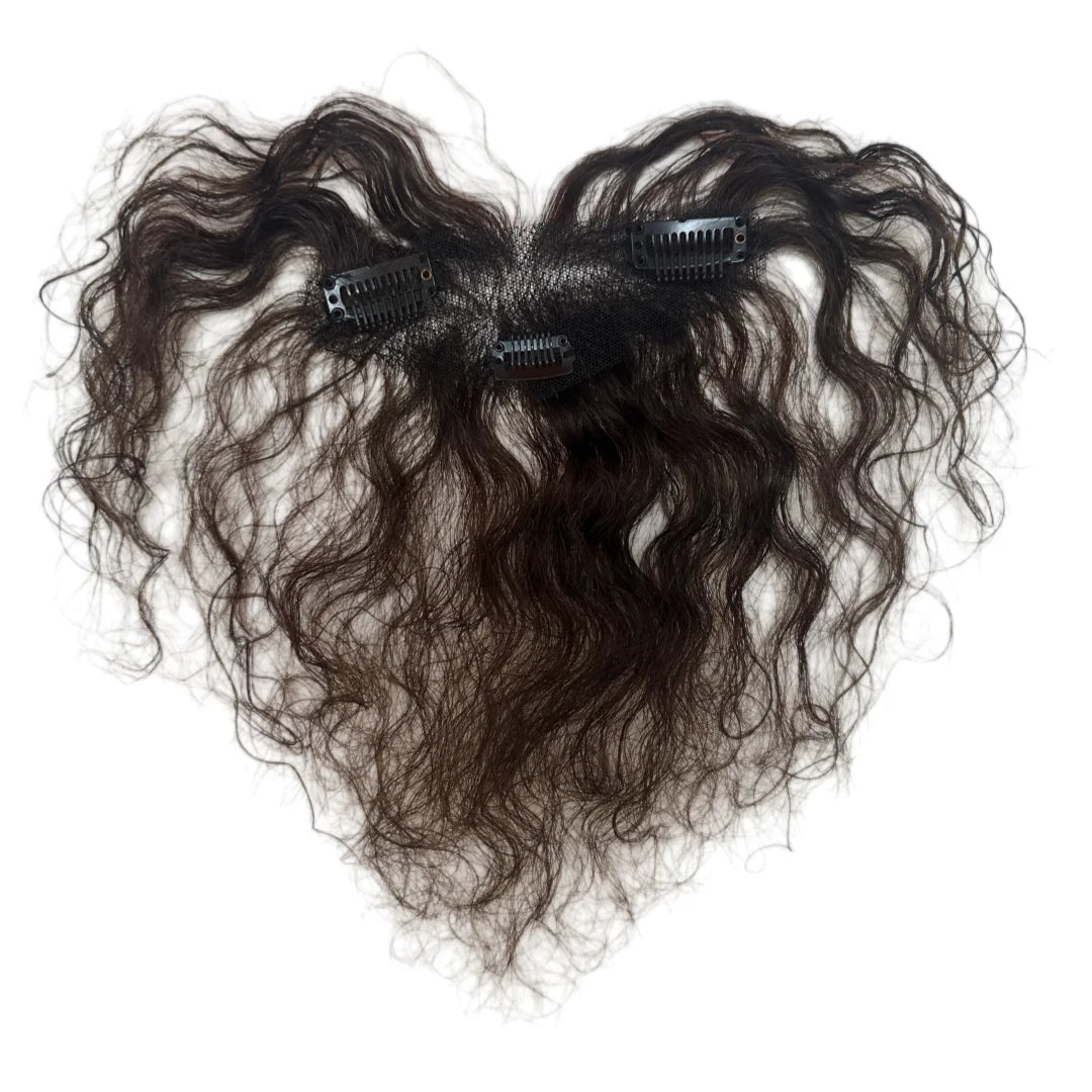 100% Human Hair Curly Bangs Toppers for Women Breathable Lace Base with Clips Curl Baby Hair Fringe Hairpiece for Thinning Hair
