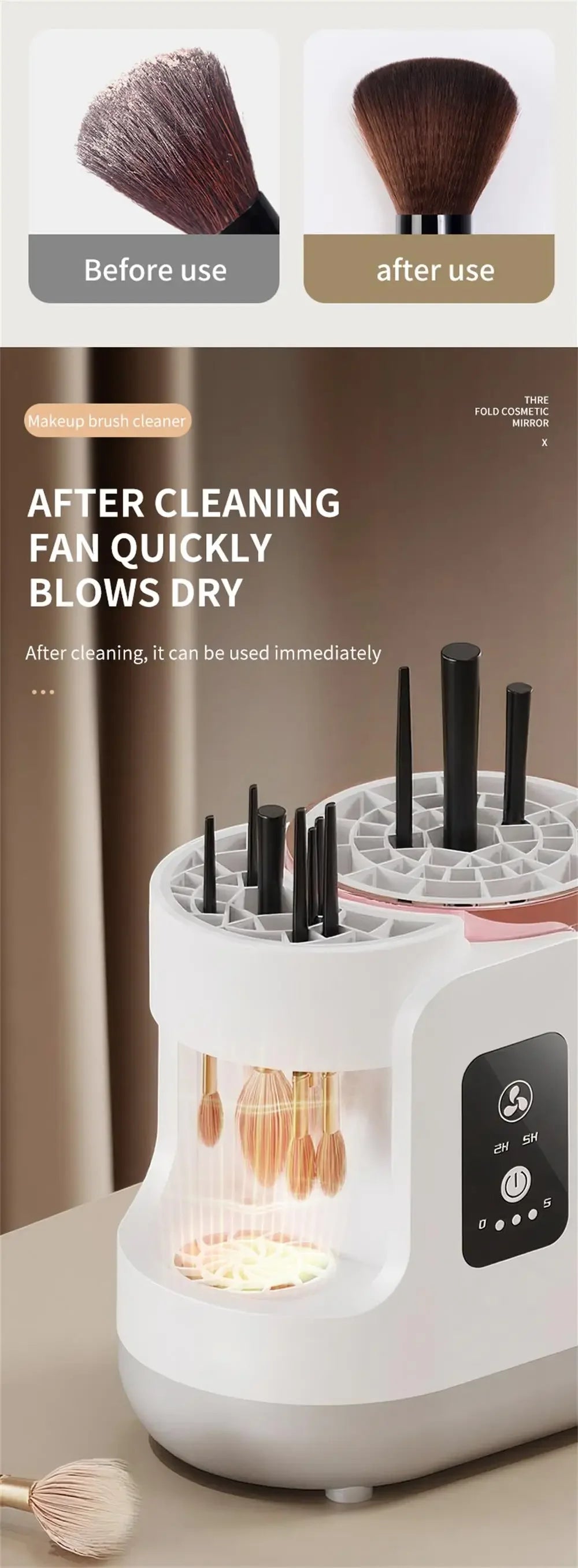 Electric Makeup Brush Cleaner, Quick Dry Brush Cleaner & Makeup Tool Cleaner,2 in 1 Washing and Air Drying,Plug and Play