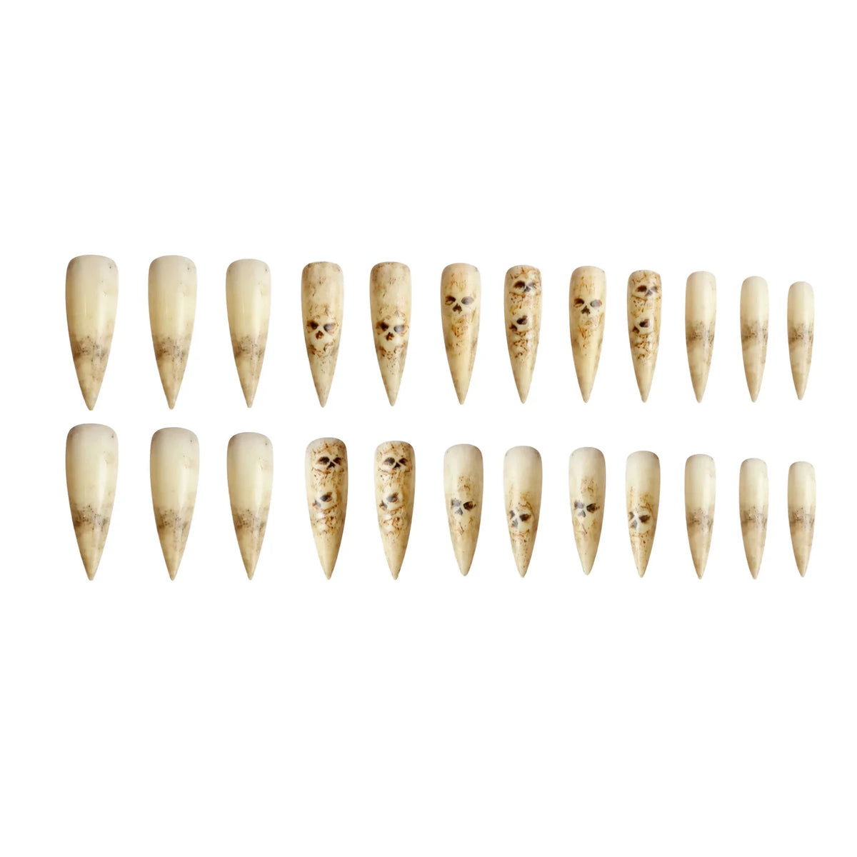 24 Pcs Matte Skeleton Art Stiletto Press On Nails Set Gothic Design Reusable Halloween Cosplay Party False Nails