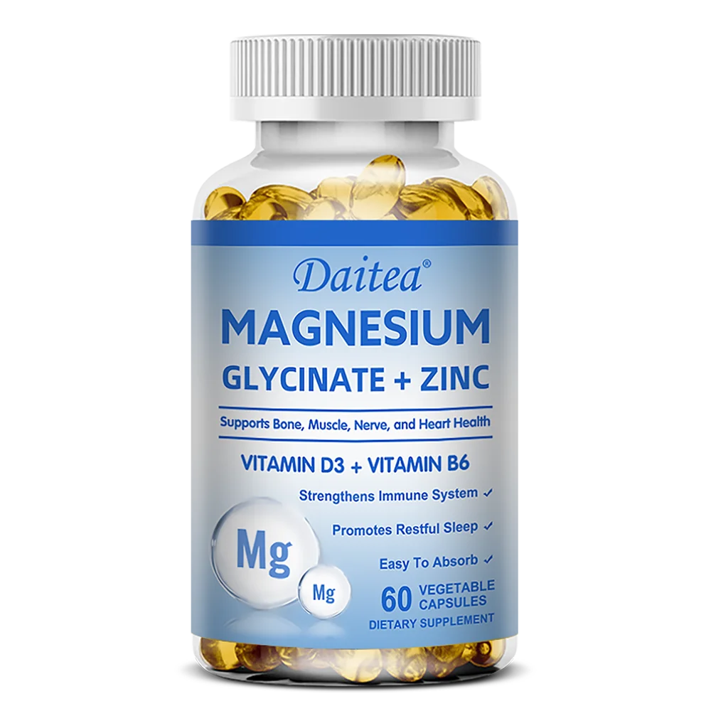 Magnesium Glycinate + Zinc - Improves Sleep Quality, Promotes Cardiovascular Bone and Heart Health, Promote Intestinal Digestion