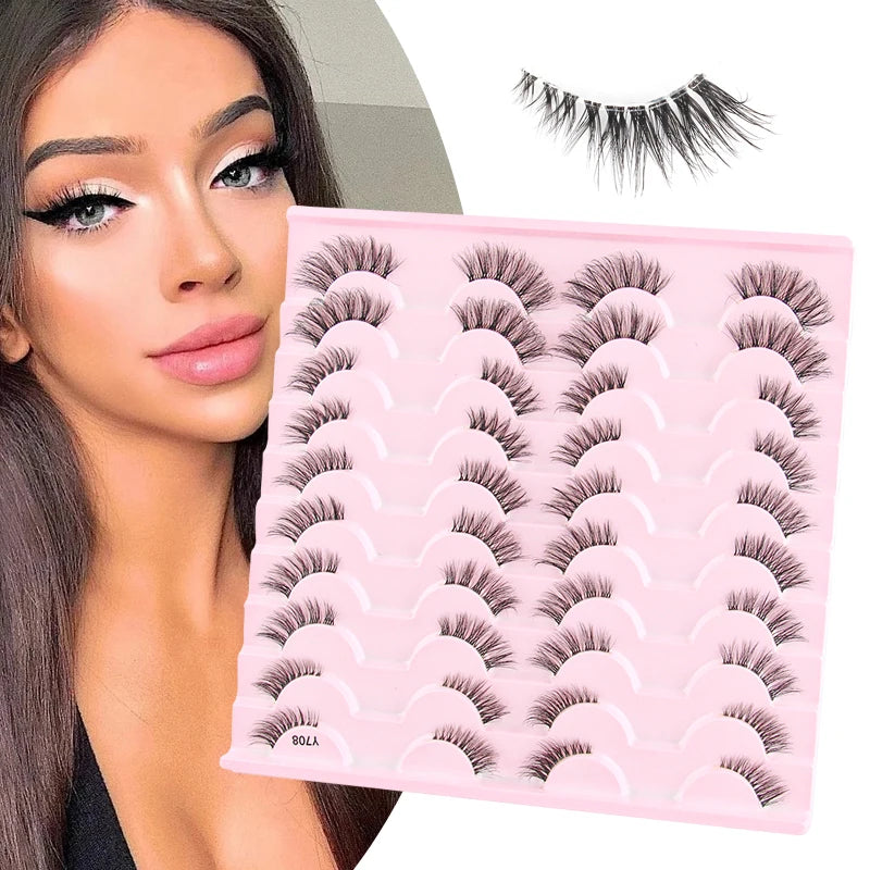 YSDO 5/10 Pairs Half Lashes Cat Eyelashes Soft Natural Clear Band False Lashes Natural Wispy Faux 3d Mink Eyelashes Makeup Tools