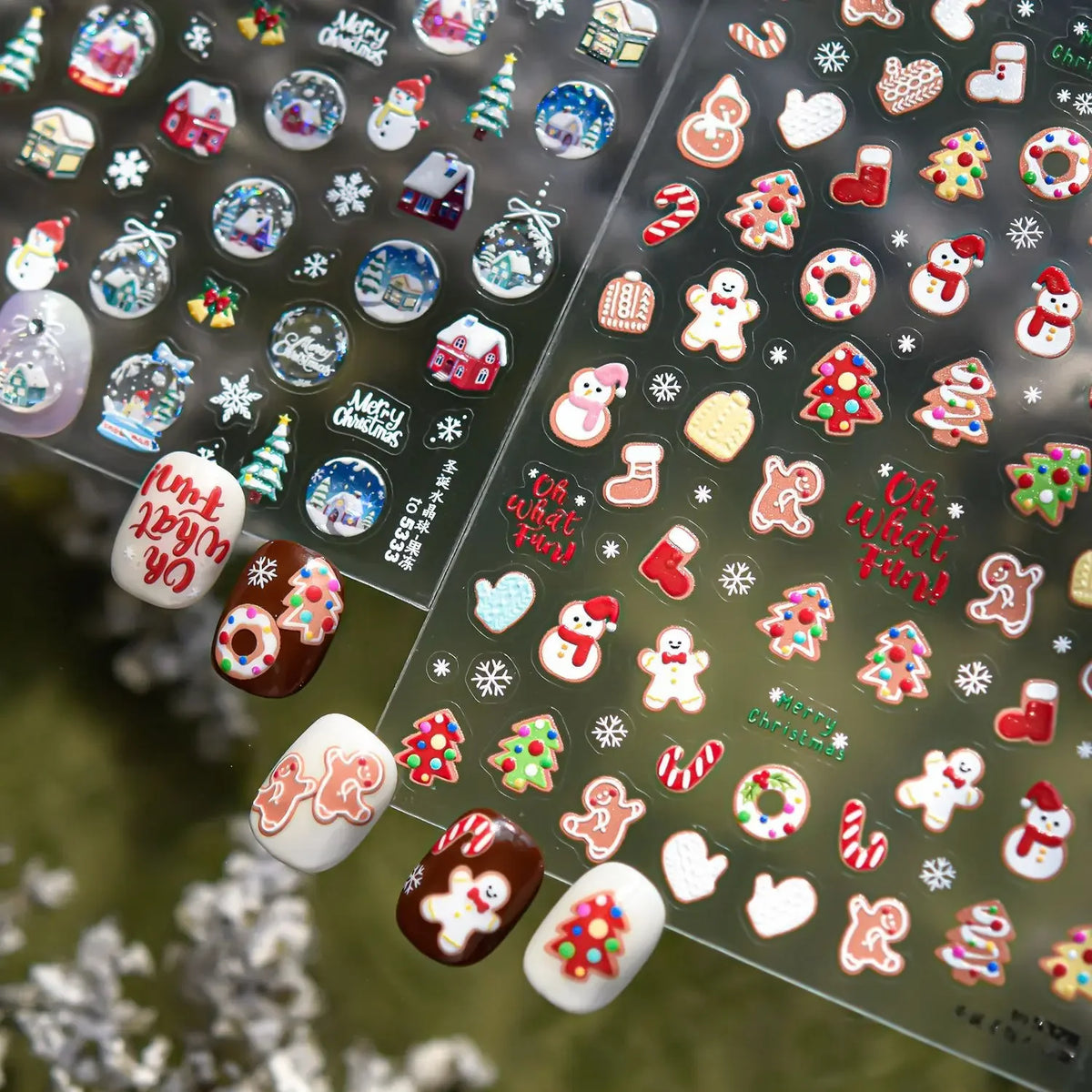 5D Embossed Jelly Crystal Ball Nail Art Christmas Stickers Gingerbread Man 3D Nails Decoration Stickers DIY Self Adhesive Decals