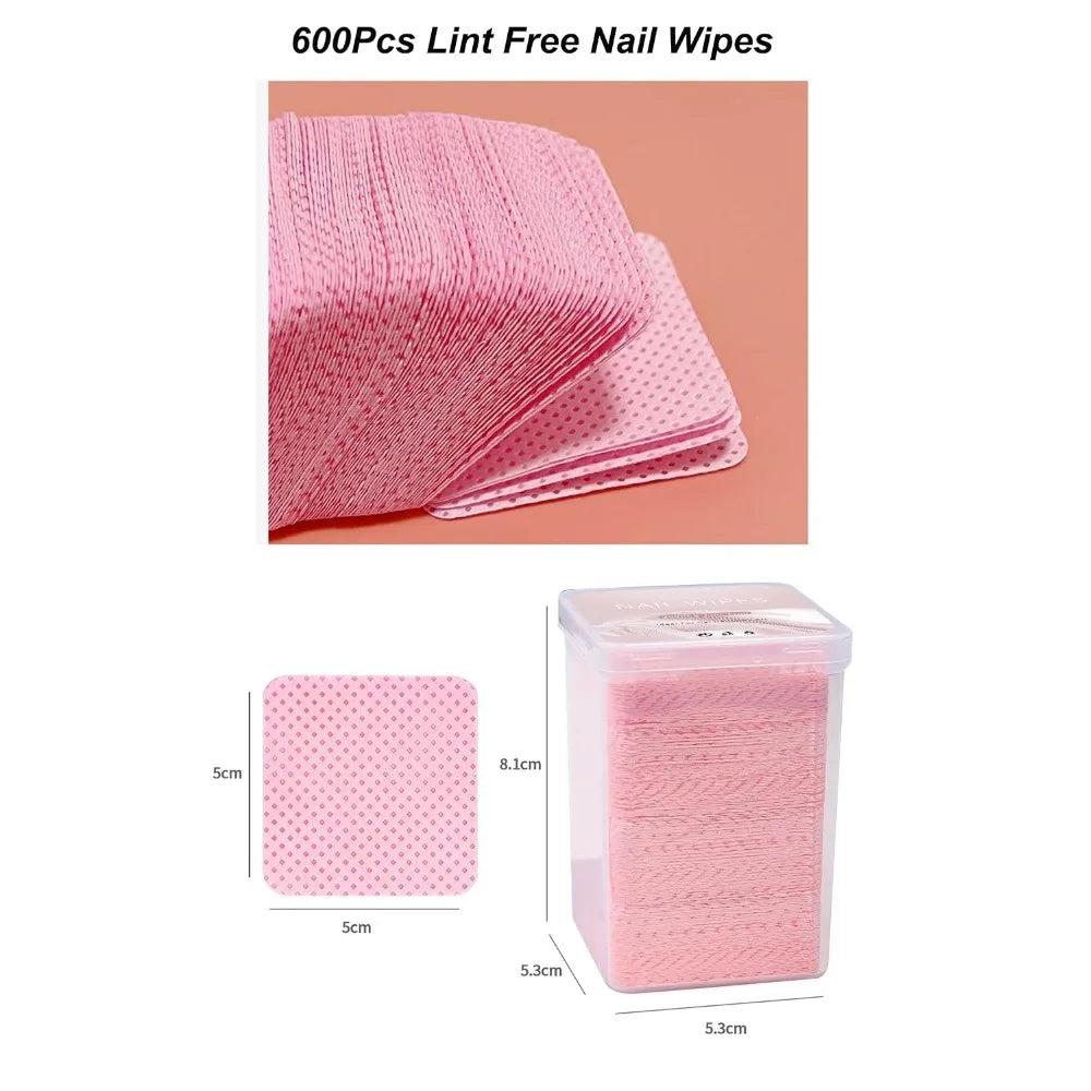 Nail Polish Remover Wipes with Dispenser, 600pcs for Gel Nails with Pump and 30 Pipettes