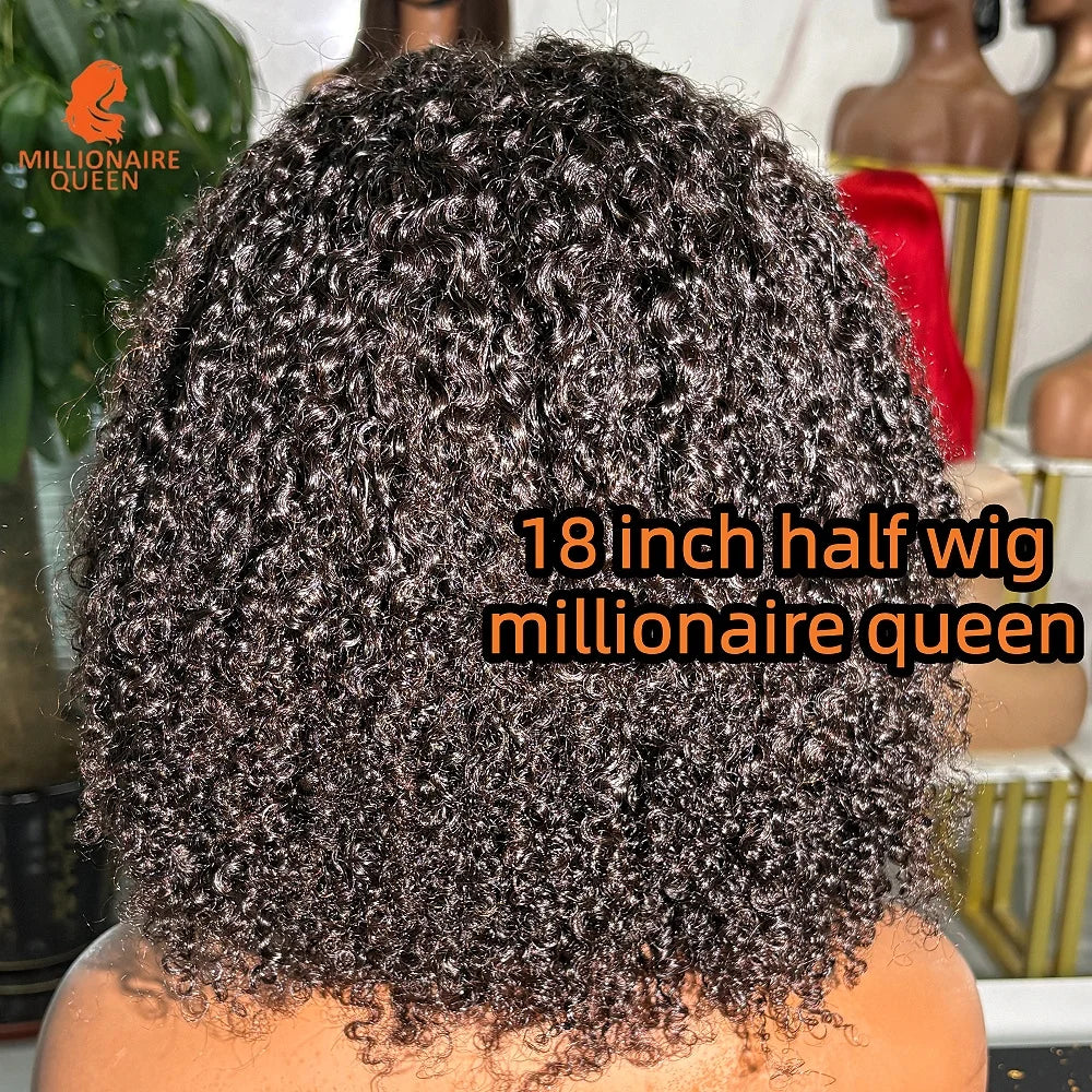 300% Millionaire Queen Half Wigs Wear and Go Beginner Friendly Headband Wig Pixie Curly Half Wig Clip Ins Flip Over Glueless Wig